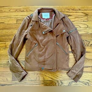 Thread & Supply Camel Light Brown Faux Suede Motorcycle Jacket Womens Size Small